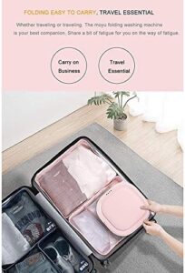 Portable Mini Folding Clothes Washing Machine, pink color, compact, travel-friendly, automatic washing, small loads, convenient design
