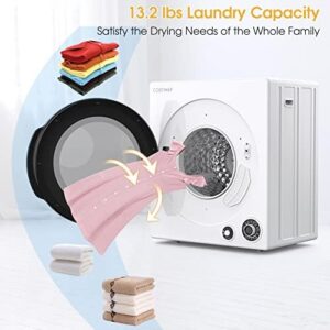 Costway Portable Clothes Dryer with stainless steel drum, 5 drying programs, and adjustable exhaust vent.