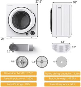 Costway Portable Clothes Dryer with stainless steel drum, 5 drying programs, and adjustable exhaust vent.