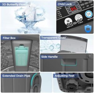 Nictemaw Portable Washing Machine with Drain Pump and 10 Programs, Perfect for Apartments, Dorms, and RVs