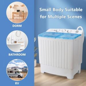 Portable Washing Machine Compact Mini Twin Tub for apartments, dorms, and RVs, featuring a 11lbs washer and 6.6lbs spinner.