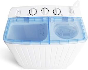 Portable Washing Machine Compact Mini Twin Tub for apartments, dorms, and RVs, featuring a 11lbs washer and 6.6lbs spinner.