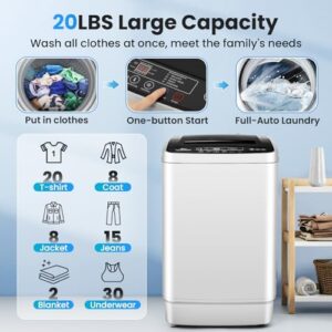 Nictemaw Portable Washing Machine 20Lbs Capacity, Full Automatic Washer, Ideal for Home, RV, and Dorms