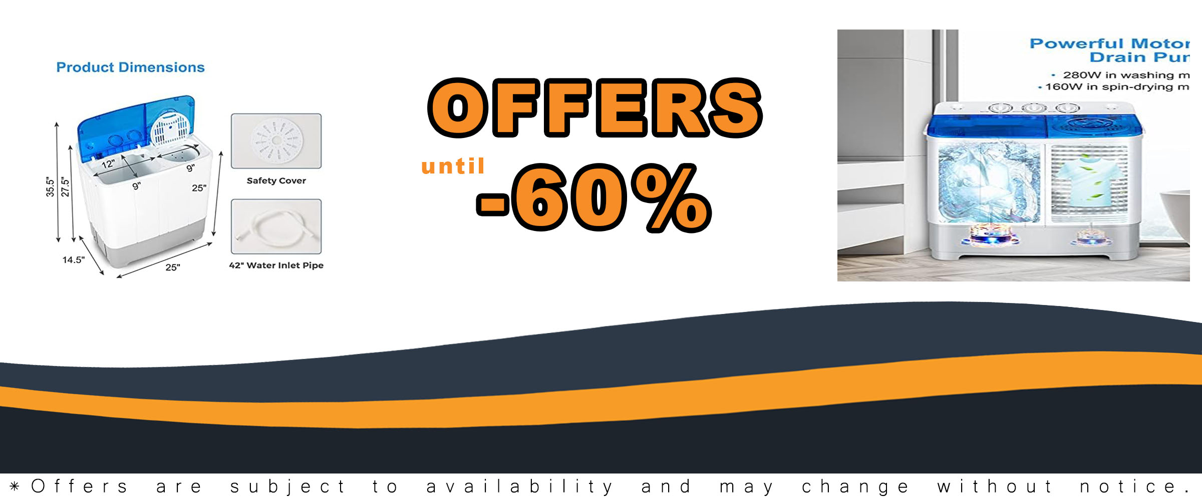 Costway Portable Washing Machine, Twin Tub 22Lbs Capacity, Compact Washer, and Spinner with Built-in Drain Pump