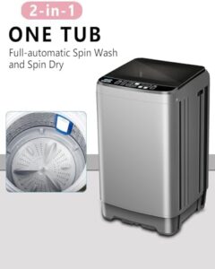 Full-Automatic Washing Machine with LED Display, grey portable washer with 10 wash programs and 8 water levels