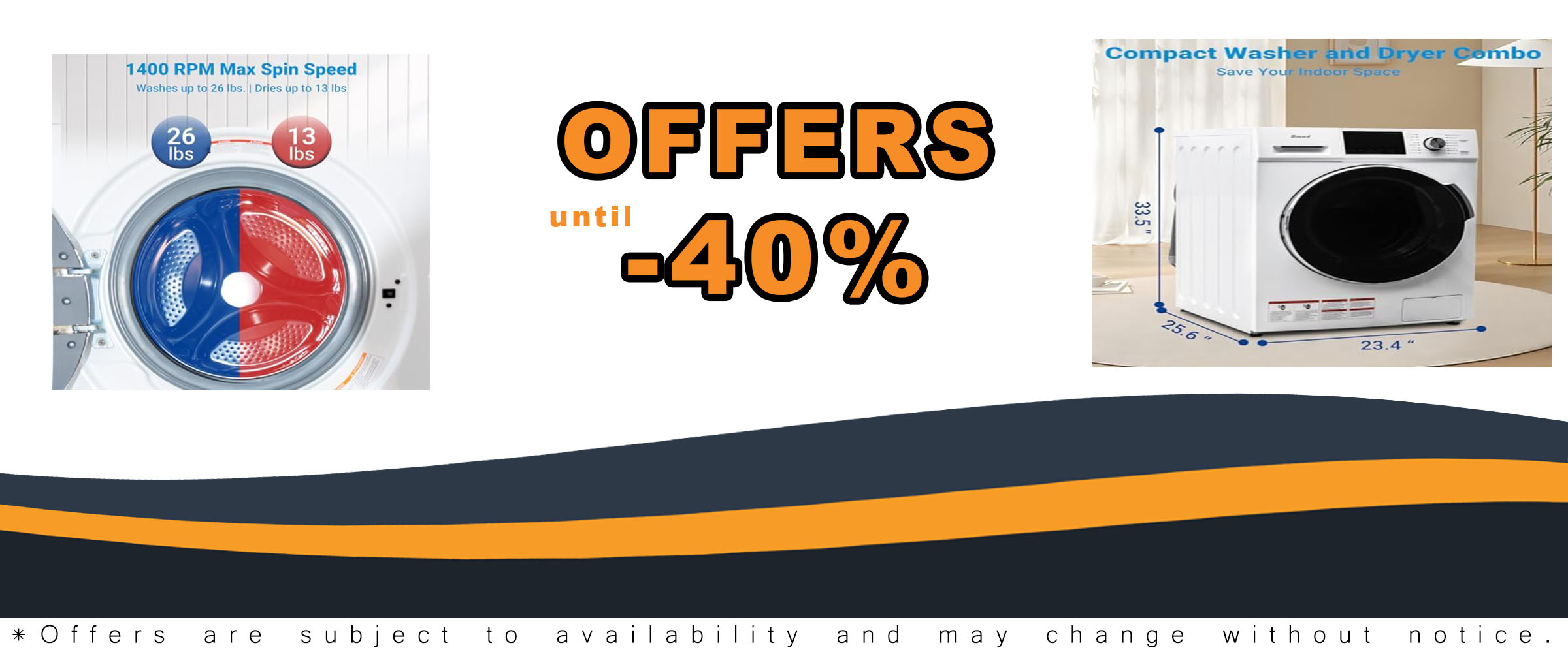 Smad 24" Washer and Dryer Combo, perfect for compact spaces like apartments and RVs, featuring ventless technology, child lock, and low noise operation