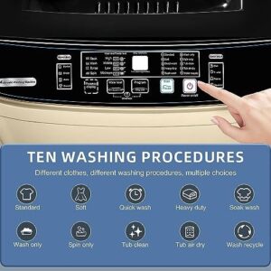 Full Automatic Washing Machine with LED Display, 10 Programs & 8 Water Levels Selections, Gold