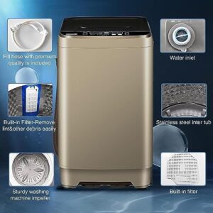 Full Automatic Washing Machine with LED Display, 10 Programs & 8 Water Levels Selections, Gold