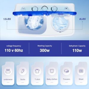 Washing Machine 20lbs Capacity Twin Tub Laundry Washer with Gravity Drain – Portable Laundry Solution for Small Spaces