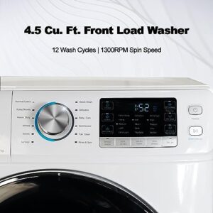 Smad 27 in. 4.5 Cu. Ft. Front Load Washing Machine with Quiet Inverter Motor, Steam Function, and Quick Wash in White
