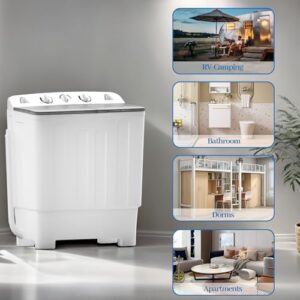 Sportpulse 32lbs Compact Mini Twin Tub Washing Machine with Drying Rack and Spinner