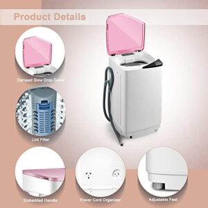 Costway Portable Washing Machine in Pink, Compact, Full-Automatic with Barrel Light