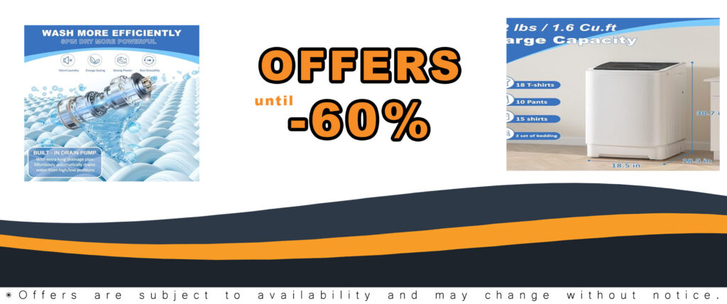 1.6 Cu. Ft. Portable Washer with transparent lid and LED display, perfect for compact spaces.