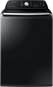 Samsung 4.5 Cu. Ft. Brushed Black Steel Top Load Washer with Active WaterJet on display