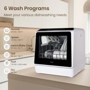 HAVA Countertop Dishwasher with 6 Programs, Built-in Water Tank, and Air-Drying Function  