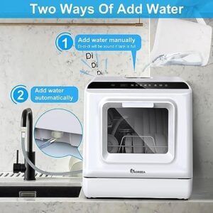 IAGREEA Portable Countertop Dishwasher with 5-Liter Built-in Water Tank and 360° Dual Spray  