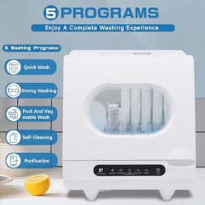 Portable Countertop Dishwasher with 5 washing programs and 360° dual spray