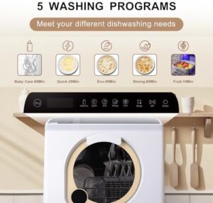 Countertop Dishwasher with Water Tank, Portable Design, 360° Spray, and Dryer Function for Apartments and RVs