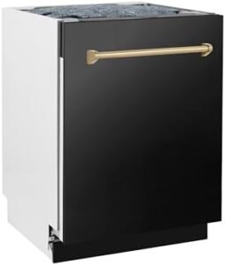 ZLINE Autograph Edition 24" Dishwasher in Black Stainless Steel with Champagne Bronze Handle