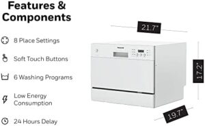 Honeywell Countertop Dishwasher with stainless steel tub and six place settings