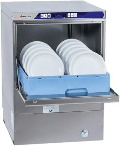 23-Inch Under Counter High Temperature Dishwasher with Digital Control OMCAN 46798 in a commercial kitchen setting
