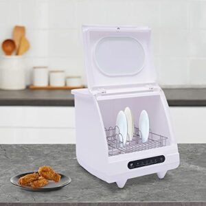 White Desktop Dishwasher, 1200W power, 5 washing programs, 360° spray arm, and hot water rotary cleaning for apartment/office/kitchen use.