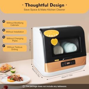 Non-Installation Countertop Dishwasher with 360° Rotating Spray and Flip-Up Transparent Lid