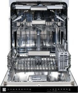 Kenmore Elite 24" Built-In Stainless Steel Tub Dishwasher with advanced features like TotalFlex 3rd Rack and TurboDry, shown in black.