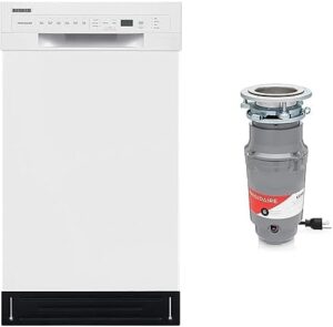 Frigidaire 18 in. ADA Compact Front Control Dishwasher and 1/2 HP Corded Garbage Disposal in White