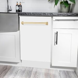 ZLINE Autograph Edition 18" Compact Dishwasher in White Matte with Gold Handle, featuring sleek design and quiet operation