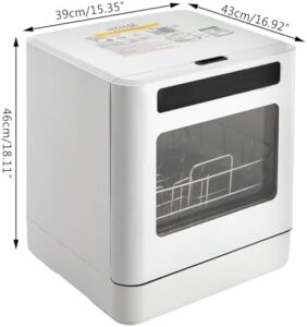 Portable Countertop Dishwasher 110V 800W White, compact dishwasher with air-dry function