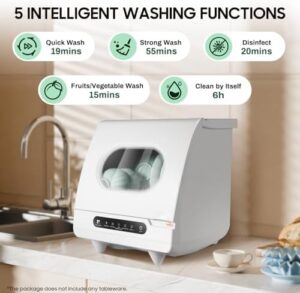 Portable Countertop Dishwasher, ideal for RVs, apartments, and camping with 5 wash programs and leak-proof drying.