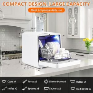 Compact Countertop Dishwasher with dual water inlet methods and air drying function, perfect for kitchens and RVs