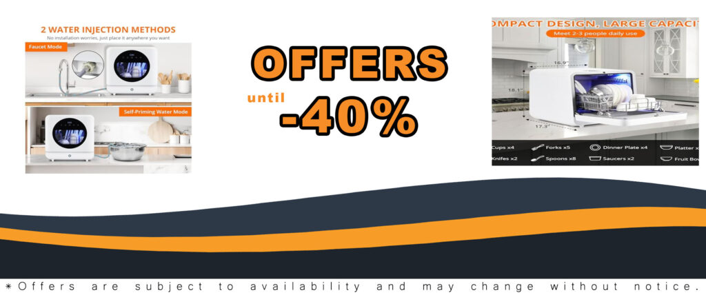 Compact Countertop Dishwasher with dual water inlet methods and air drying function, perfect for kitchens and RVs