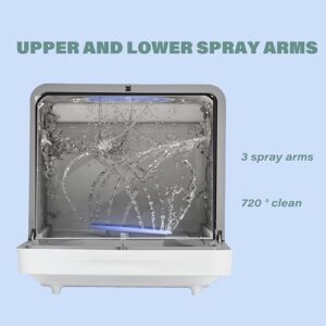 Portable Countertop Dishwasher with LED Light, 5L Water Tank, and Air-Dry Function for Compact Spaces
