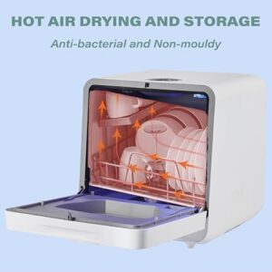 Portable Countertop Dishwasher with LED Light, 5L Water Tank, and Air-Dry Function for Compact Spaces