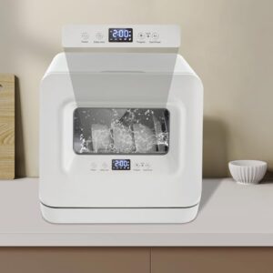 Portable Countertop Dishwasher with clear door and drying storage for apartment, RV, and dorm use.