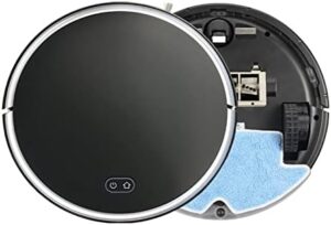 KANGYEBAIHUODIAN Robot Vacuum Cleaner on a hardwood floor, efficiently picking up pet hair