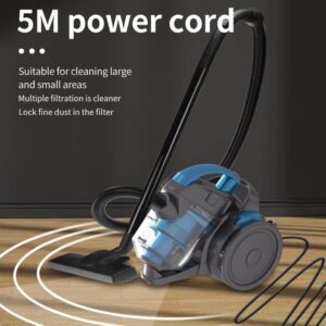 Powerful Bagless Cylinder Vacuum Cleaner on a white background, showcasing its compact design and easy-to-empty dust container