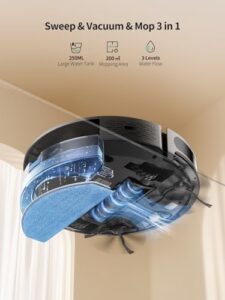 Robot vacuum cleaner with 4500Pa strong suction, slim design, and Alexa control, ideal for pet hair and carpet cleaning.
