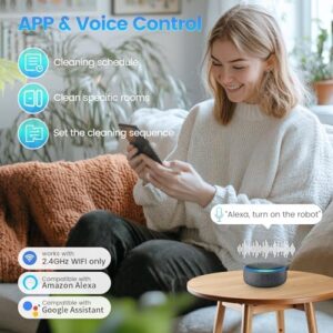 Robot Vacuum and Mop Combo, Self-Emptying, Wi-Fi, Pet-Friendly, Hard Floors, Carpet  
