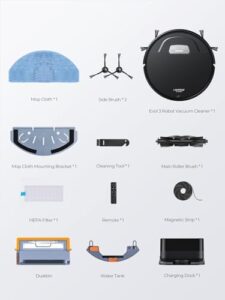 Robot vacuum cleaner with 4500Pa suction, mopping, and auto carpet boost functionality.