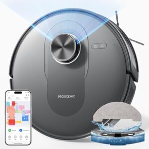 Proscenic Q8 Robot Vacuum and Mop Grey in action, cleaning hardwood floors