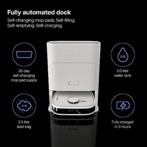 Noesis Florio 2in1 Robot Vacuum and Mop Combo, featuring self-emptying technology, auto-changing mopping pads, and powerful suction.