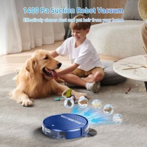 Robot Vacuum and Mop Combo on a hardwood floor, showcasing its slim design and cleaning ability