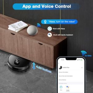 Tikom Robot Vacuum and Mop Combo L9000 Plus on a hardwood floor, cleaning with powerful suction and self-emptying feature