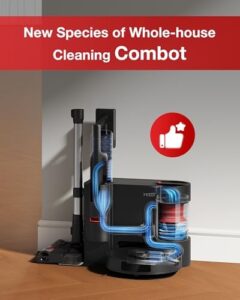 Yeedi C12 Combo Cordless Stick Vacuum & Robot & Mopping on a hardwood floor, showcasing its sleek design and versatility
