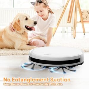 Robot vacuum cleaner with remote control, ultra-slim design, and dry mop function for home cleaning.