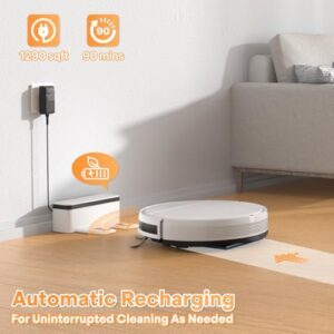 Robot vacuum cleaner with remote control, ultra-slim design, and dry mop function for home cleaning.