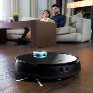 Smart Home Robot Vacuum Cleaner with mop & automatic dust collection in black, efficient cleaning solution for homes